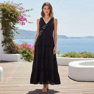 LOFT Dreamy Whimsigoth Tiered Maxi Dress with Crochet Lace Dark Cottagecore 12P